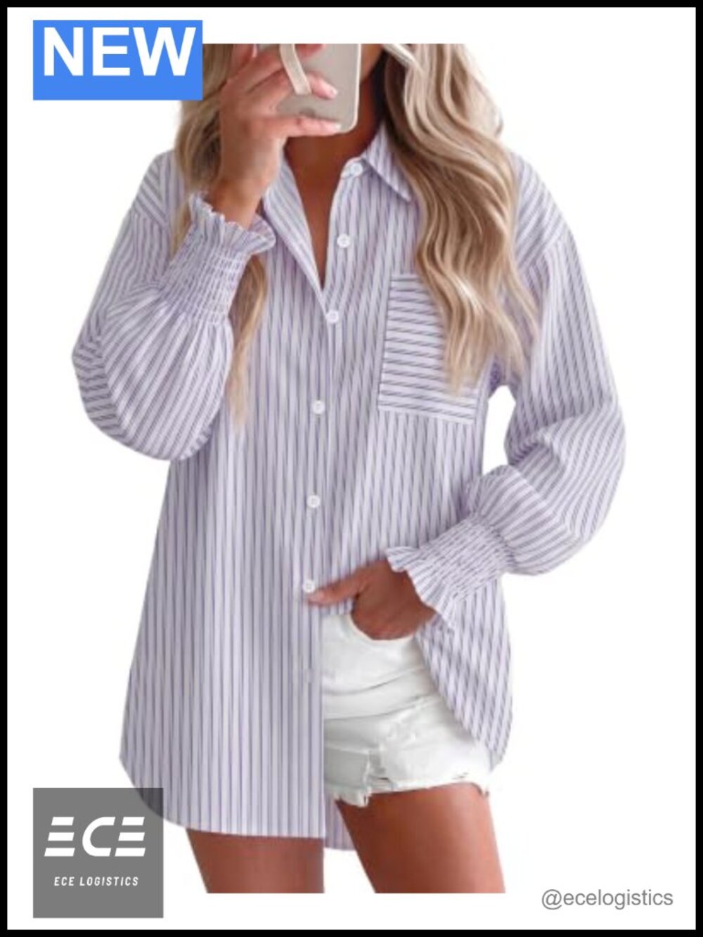 Womens Oversized Button Down Shirt Wrinkle Free Smocked Cuff Long Sleeve Blouse
